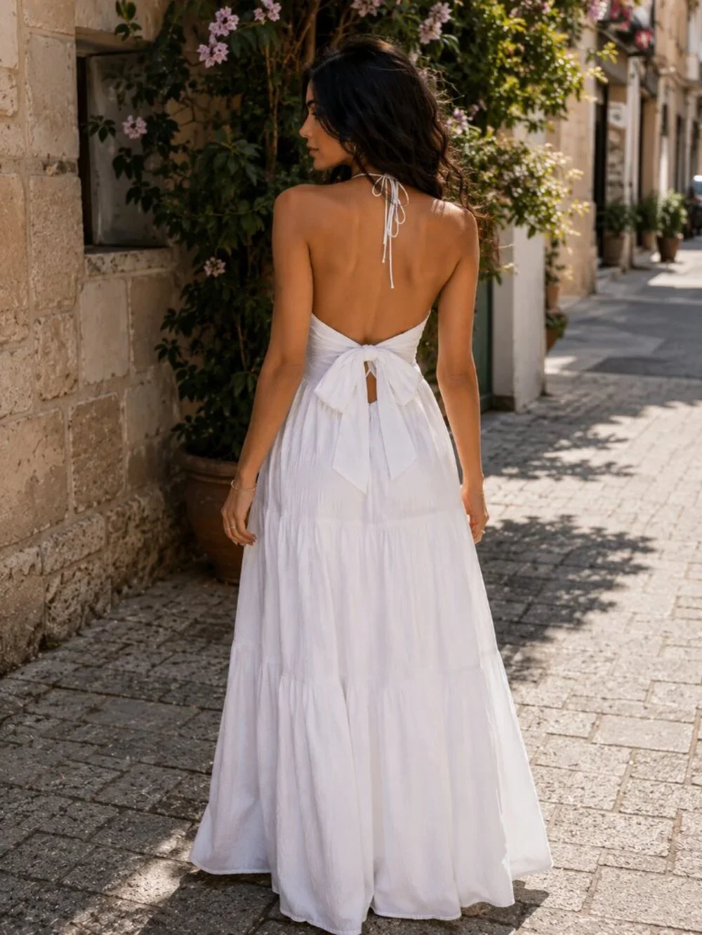 VeronaChic - White Halter Maxi Dress | Backless Tie-Back Summer Dress - Picture 2 of 5